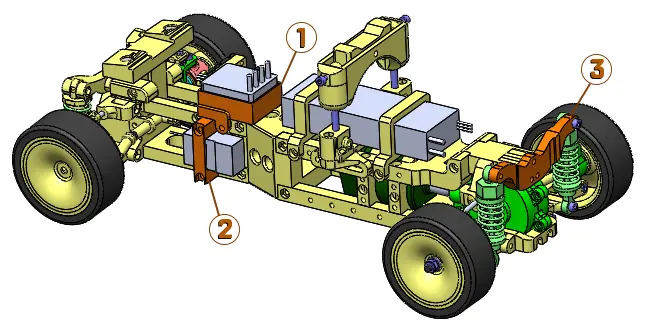 rc chassis Rear suspension holder motor and receiver containers