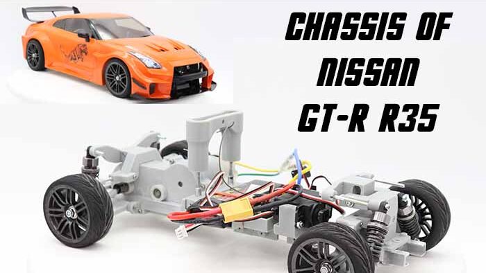 3Dprinted RC car chassis Nissan GT-R r35 Liberty Walk Silhouette
