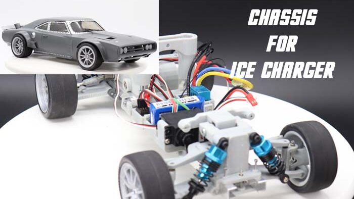 3Dprinted RCchassis Dom's Dodge ICE Charger from Fast and Furious 8 for on-road electric car.